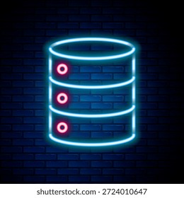 Linha de neon brilhante Servidor, Dados, Web Hosting ícone isolado no fundo da parede de tijolo. Conceito de contorno colorido. Vetor
