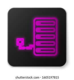 Glowing neon line Server icon isolated on white background. Adjusting app, service concept, setting options, maintenance, repair, fixing. Black square button. Vector Illustration
