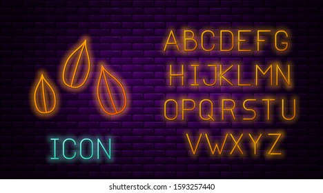 Glowing neon line Sesame seeds icon isolated on brick wall background. Neon light alphabet. Vector Illustration