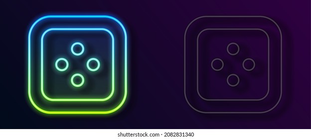 Línea de neón brillante Botón de coser para el icono de ropa aislado en el fondo negro. Botón de ropa.  Vector