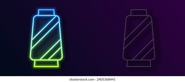 Glowing neon line Sewing thread on spool icon isolated on black background. Yarn spool. Thread bobbin.  Vector