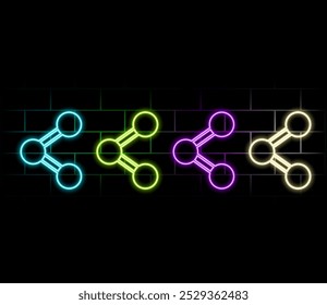 Glowing neon line Share icon isolated on brick wall background. Share, sharing, communication pictogram, social media, connection, network, distribute sign. Colorful outline concept. Vector..3.