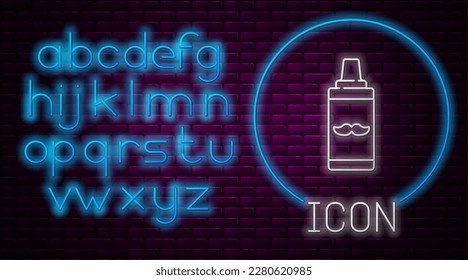 Glowing neon line Shaving gel foam icon isolated on brick wall background. Shaving cream. Neon light alphabet. Vector Illustration