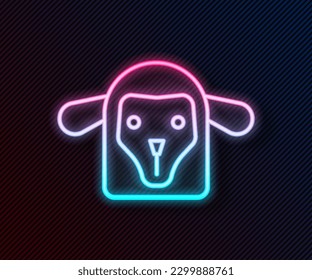 Glowing neon line Sheep head icon isolated on black background. Animal symbol.  Vector