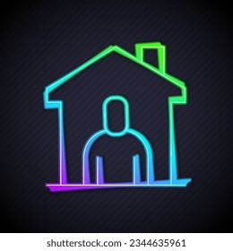 Glowing neon line Shelter for homeless icon isolated on black background. Emergency housing, temporary residence for people, bums and beggars without home.  Vector
