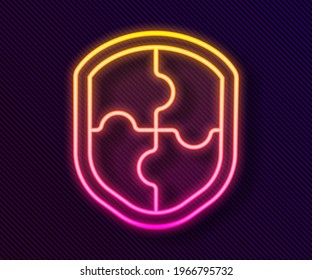 Glowing neon line Shield icon isolated on black background. Guard sign. Security, safety, protection, privacy concept.  Vector Illustration