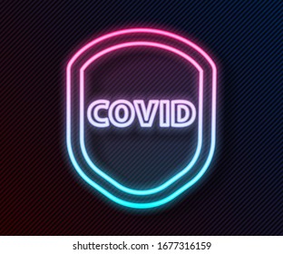 Glowing neon line Shield protecting from virus, germs and bacteria icon isolated on black background. Immune system concept. Corona virus covid-19.  Vector Illustration