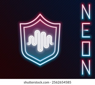 Glowing neon line Shield voice recognition icon isolated on black background. Voice biometric access authentication for personal identity recognition. Colorful outline concept. Vector