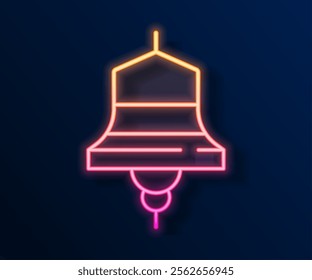 Glowing neon line Ship bell icon isolated on black background.  Vector