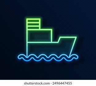 Glowing neon line Ship icon isolated on blue background. Insurance concept. Security, safety, protection, protect concept.  Vector