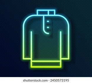 Glowing neon line Shirt kurta icon isolated on black background.  Vector