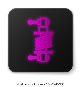 Glowing neon line Shock absorber icon isolated on white background. Black square button. Vector Illustration