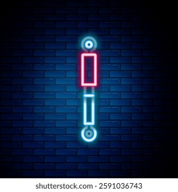 Glowing neon line Shock absorber icon isolated on brick wall background. Colorful outline concept. Vector