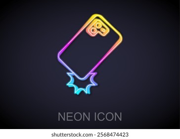 Glowing neon line Shockproof mobile phone icon isolated on black background.  Vector