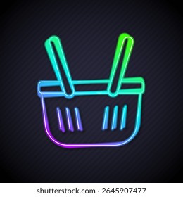 Glowing neon line Shopping basket icon isolated on black background. Online buying concept. Delivery service sign. Shopping cart symbol.  Vector