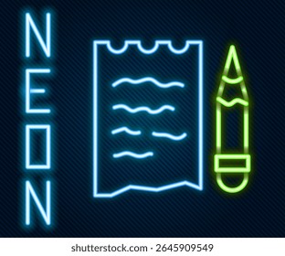 Glowing neon line Shopping list and pencil icon isolated on black background. Colorful outline concept. Vector