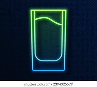 Glowing neon line Shot glass icon isolated on blue background.  Vector