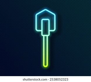 Glowing neon line Shovel icon isolated on black background. Gardening tool. Tool for horticulture, agriculture, farming.  Vector