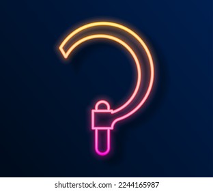 Glowing neon line Sickle icon isolated on black background. Reaping hook sign.  Vector