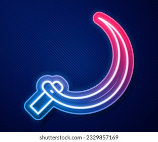 Glühende Neonline-Sickle-Symbol einzeln auf blauem Hintergrund. Abziehbares Hakenzeichen.  Vektorgrafik