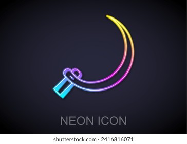 Glowing neon line Sickle icon isolated on black background. Reaping hook sign.  Vector