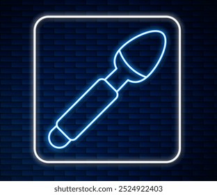 Glowing neon line Silver spoon icon isolated on brick wall background. Cooking utensil. Cutlery sign.  Vector