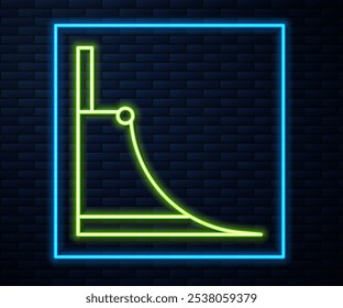 Glowing neon line Skate park icon isolated on brick wall background. Set of ramp, roller, stairs for a skatepark. Extreme sport.  Vector