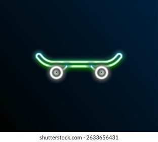 Glowing neon line Skateboard icon isolated on black background. Extreme sport. Sport equipment. Colorful outline concept. Vector