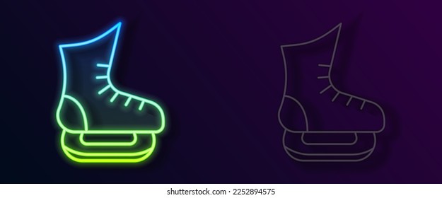 Glowing neon line Skates icon isolated on black background. Ice skate shoes icon. Sport boots with blades.  Vector