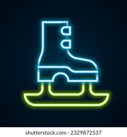 Glowing neon line Skates icon isolated on black background. Ice skate shoes icon. Sport boots with blades. Colorful outline concept. Vector