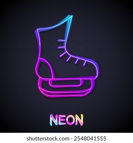 Glowing neon line Skates icon isolated on black background. Ice skate shoes icon. Sport boots with blades.  Vector