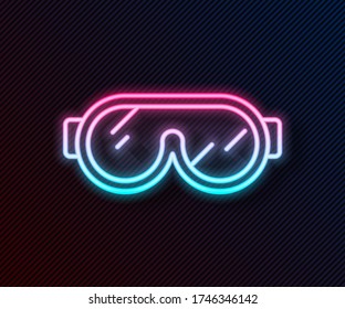 Glowing neon line Ski goggles icon isolated on black background. Extreme sport. Sport equipment.  Vector Illustration