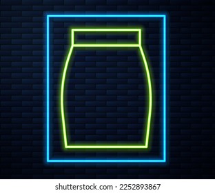 Glowing neon line Skirt icon isolated on brick wall background.  Vector