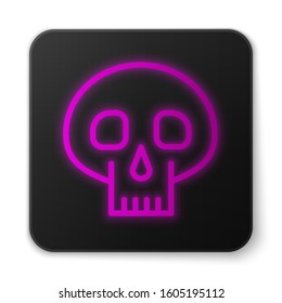 Glowing neon line Skull icon isolated on white background. Black square button. Vector Illustration