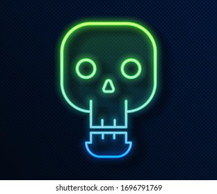 Glowing neon line Skull icon isolated on blue background. Happy Halloween party.  Vector Illustration