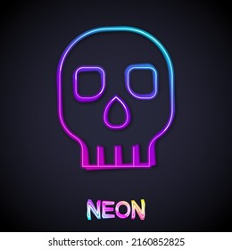 Glowing neon line Skull icon isolated on black background. Happy Halloween party.  Vector