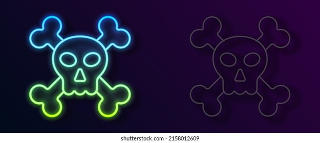 Glowing neon line Skull on crossbones icon isolated on black background. Happy Halloween party.  Vector