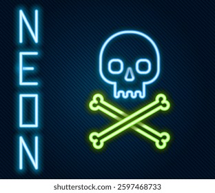 Glowing neon line Skull on crossbones icon isolated on black background. Colorful outline concept. Vector Illustration
