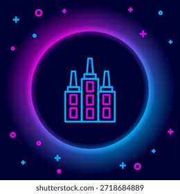 Glühende Neonlinie Wolkenkratzer Symbol einzeln auf schwarzem Hintergrund. Metropolis Architektur Panorama-Landschaft. Farbiges Umrisskonzept Vektorgrafik