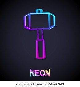 Glowing neon line Sledgehammer icon isolated on black background.  Vector