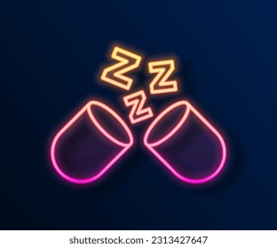 Glowing neon line Sleeping pill icon isolated on black background.  Vector