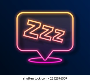 Glowing neon line Sleepy icon isolated on black background. Sleepy zzz talk bubble.  Vector