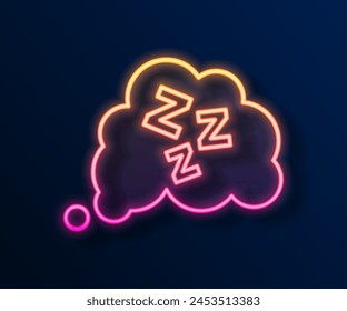 Glowing neon line Sleepy icon isolated on black background. Sleepy zzz talk bubble.  Vector