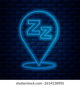 Glowing neon line Sleepy icon isolated on brick wall background. Sleepy zzz black talk bubble.  Vector