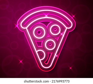 Glühende Neonline Slice von Pizza Symbol einzeln auf rotem Hintergrund. Schnelles Essen.  Vektorgrafik