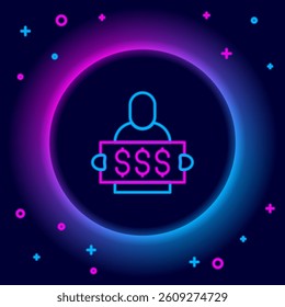 Glowing neon line Slot machine spin button icon isolated on black background. Colorful outline concept. Vector