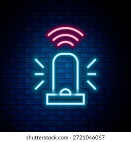 Leuchtende Neon-Linie Smart Blinker Sirenen-System-Symbol einzeln auf Ziegelwand Hintergrund. Notblinkende Sirene. Internet der Dinge Konzept mit drahtloser Verbindung. Farbiges Umrisskonzept Vektorgrafik
