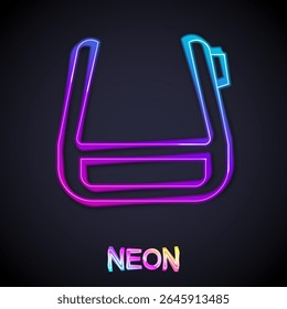 Glowing neon line Smart glasses mounted on spectacles icon isolated on black background. Wearable electronics smart glasses with camera and display.  Vector