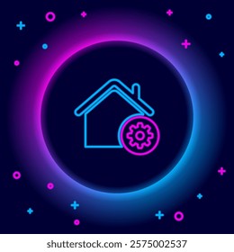 Glowing neon line Smart home settings icon isolated on black background. Remote control. Colorful outline concept. Vector