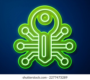Glühende Neonline Smart-Taste Symbol einzeln auf blauem Hintergrund.  Vektorgrafik